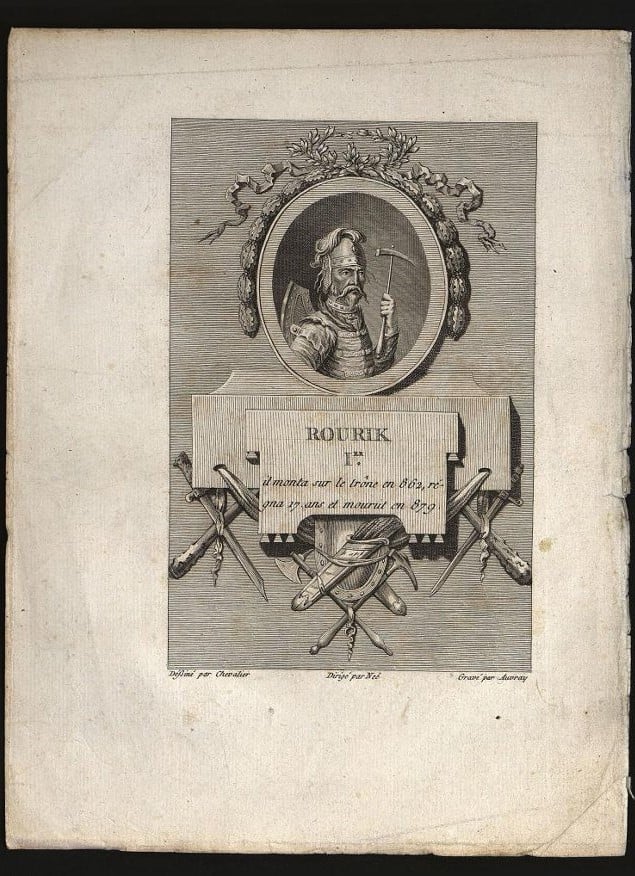 Князь Рюрик. Иллюстрация из книги Н.Г. Леклерка «Histoire physique, morale, civile et politique de la Russie ancienne», Франция, 1783 г., ГИМ