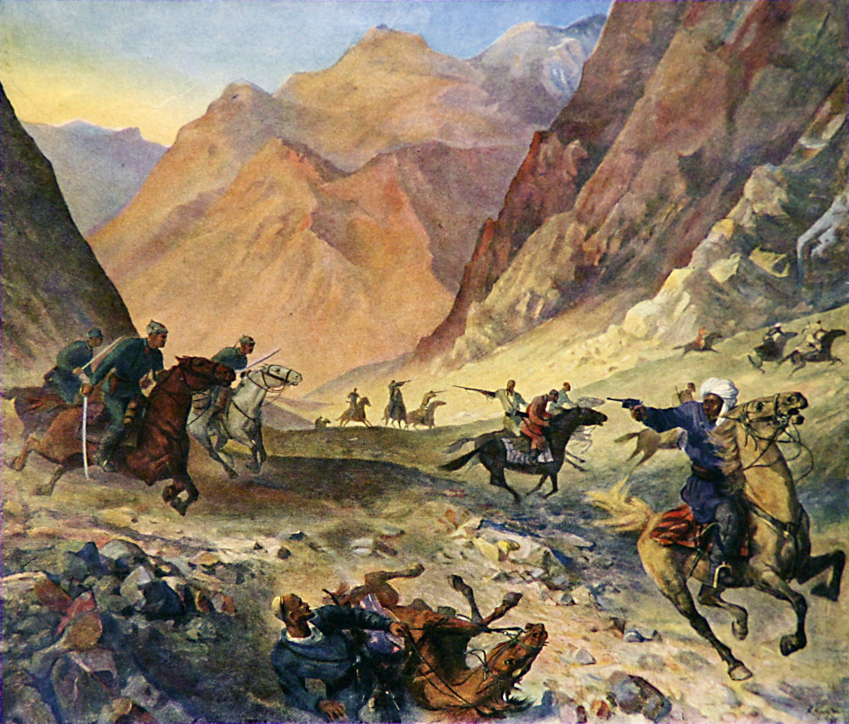 «Разгром басмаческой банды Гаил Пансата». Худ. В.Д. Кручинин, 1921 г.