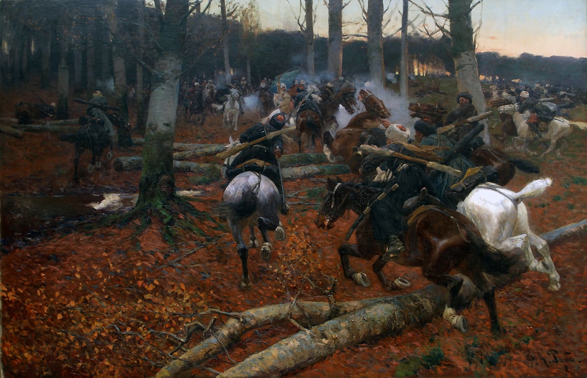 «Кавказская разведка». Худ. Ф. Рубо, ок. 1901 г., Музей-панорама «Бородинская битва»